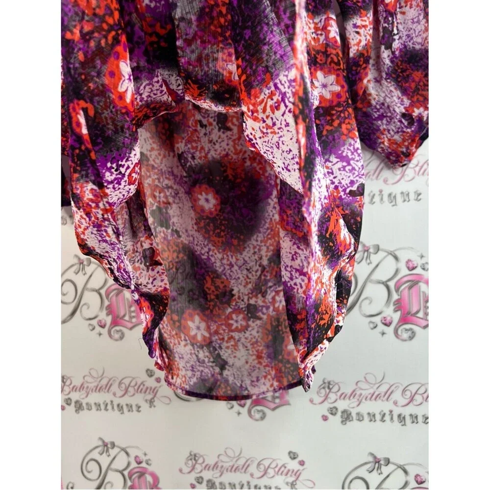 Laura blouse floral flowers Purple & Red Floral Button-Front Women's Blouse